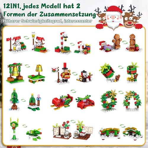 Advent Calendar 2025, 24 Boxes of Christmas Countdown Advent Calendars, 12-in-1 Christmas Tree and Street Building Blocks Set, For Children Teens Boys Girls Women Men Holiday Gift Ideas - 