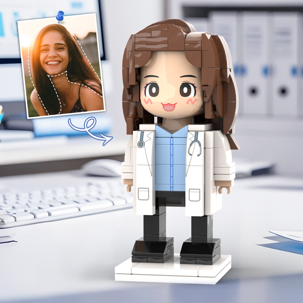 Doctors' Day Gift Physician Student in Surgical Gown Customized Head Brick Figure with Engraved Text - 