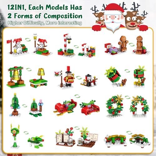 Advent Calendar 2025, 24 Boxes of Christmas Countdown Advent Calendars, 12-in-1 Christmas Tree and Street Building Blocks Set, For Children Teens Boys Girls Women Men Holiday Gift Ideas - 