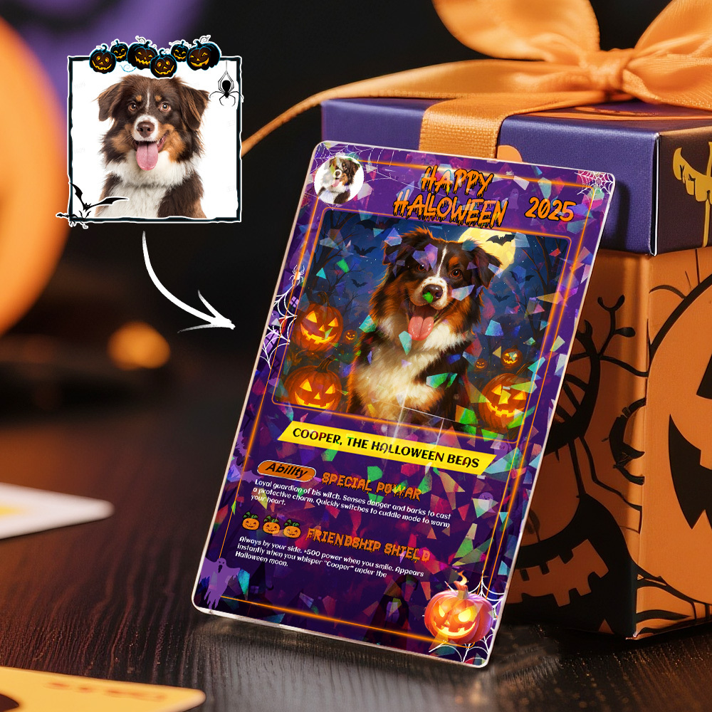 Custom Halloween & Christmas Couple Card Personalized Cartoon Trading Card with Photo & Name, Unique Holiday Gift for Lover - 