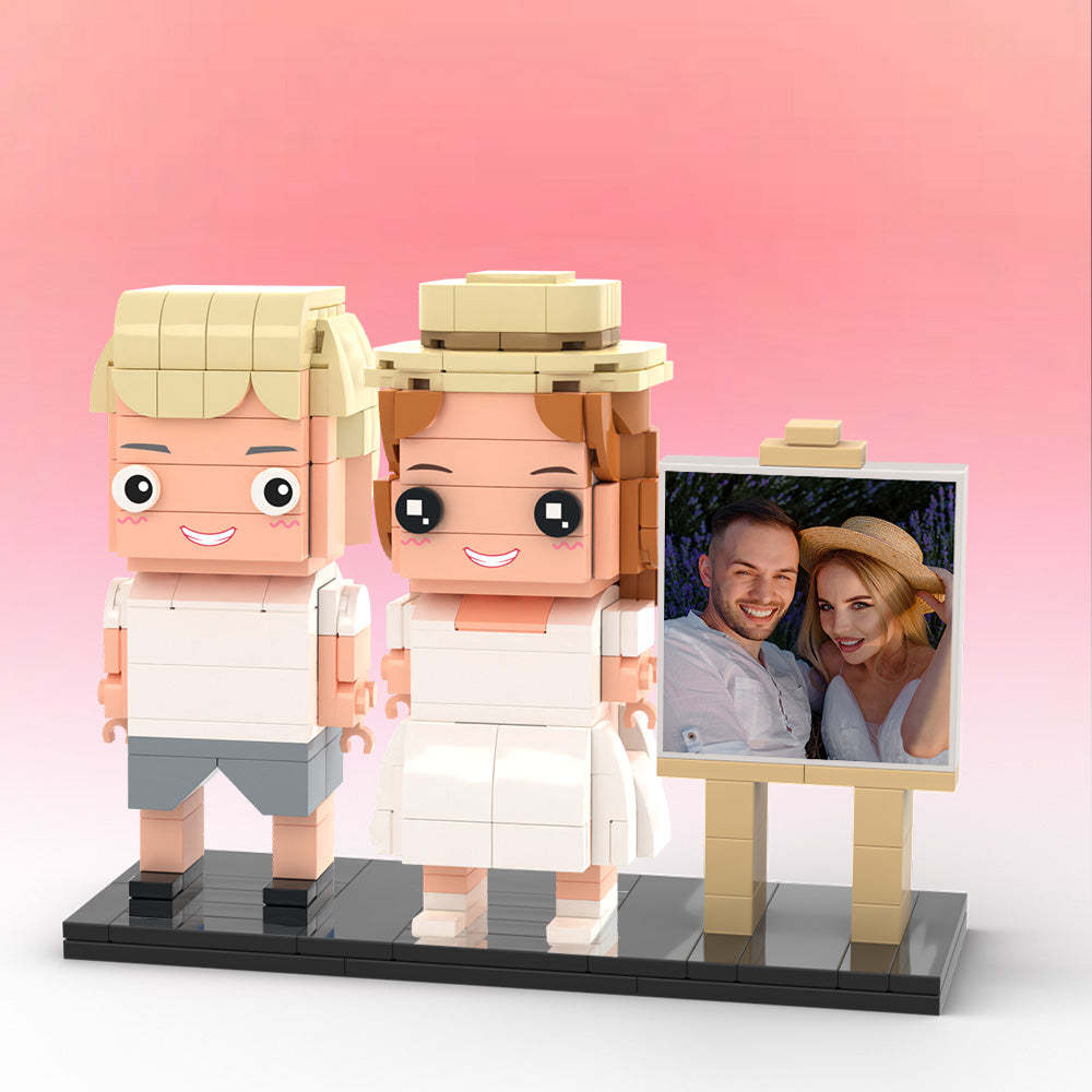 Full Body Customizable 2 People Photo Frame Custom Brick Figures Small Particle Block Gifts for Spouse - MyCustomBrickheadz