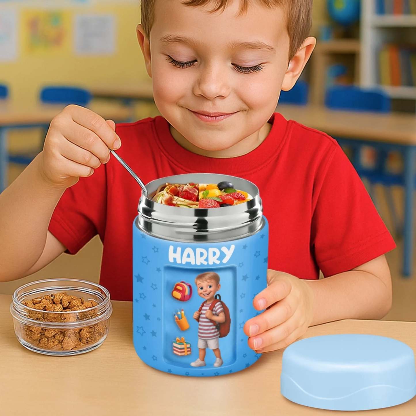 Custom Photo Kids 12oz Insulated Food Jar - Personalized Back To School Gifts For Kids - Yummy Fuel For Little Scholars - 