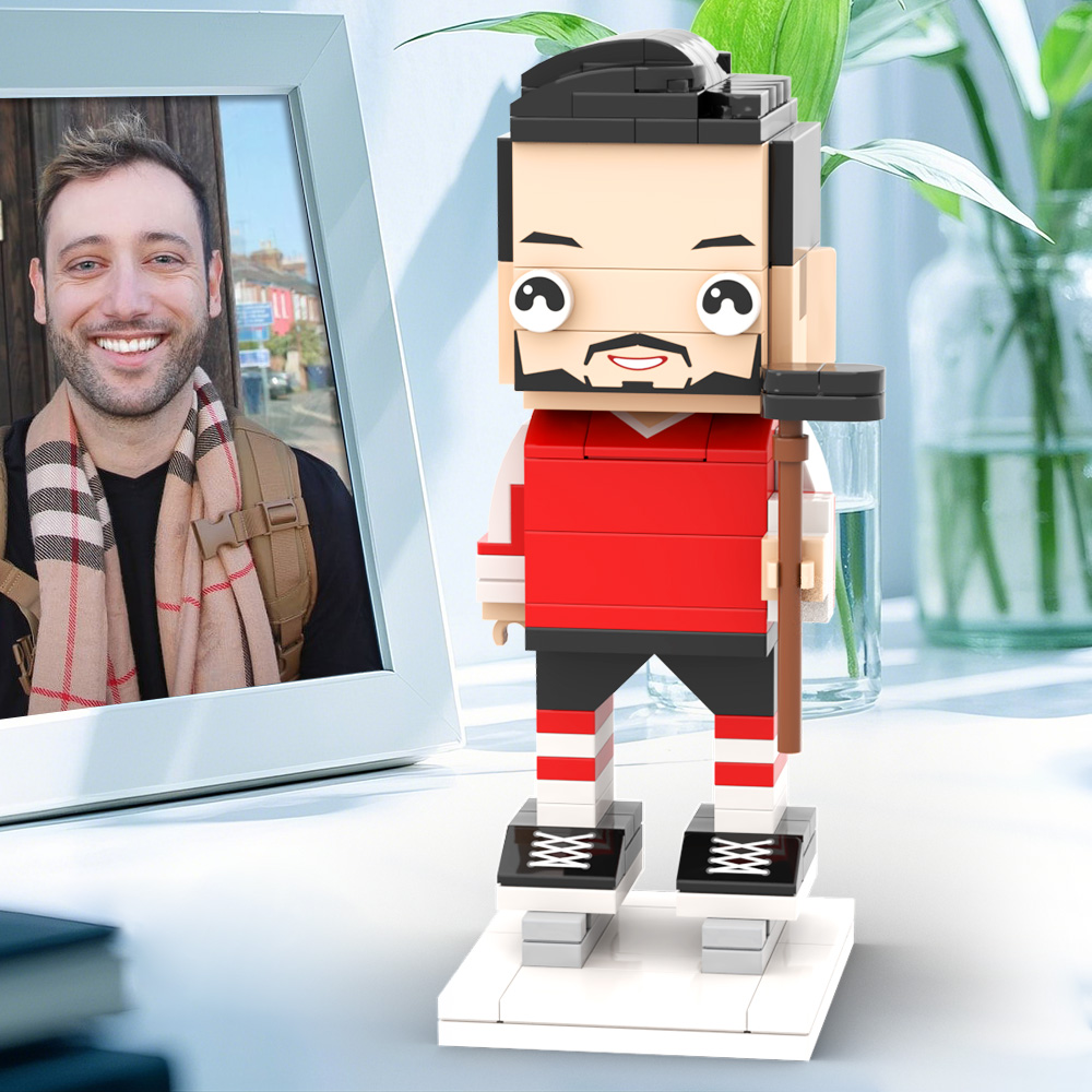 Customized Head Brick Figure Gifts for Fans and Players Hockey Player In Red Clothes With Player Name Occupational Gift