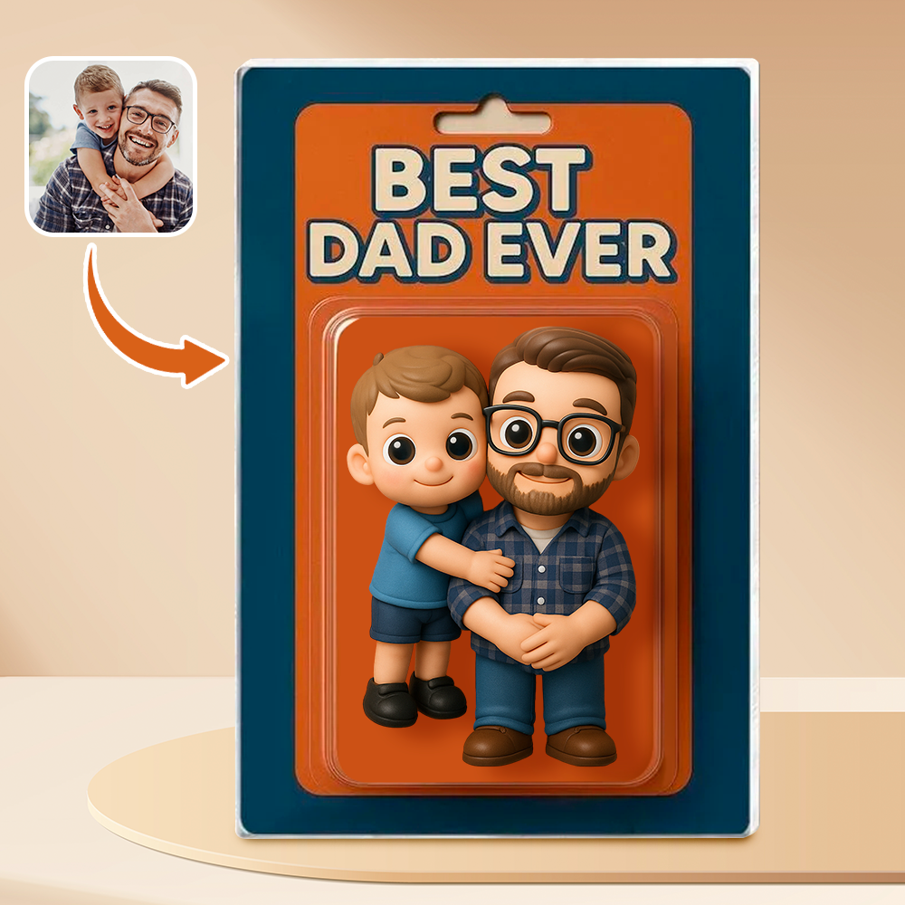 Personalized Father's Day Gift For Dad, Custom Photo Dad And Kids Action Figure Acrylic Block, Best Dad Ever Block Plaque, Gift For Husband - 