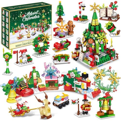 Advent Calendar 2025, 24 Boxes of Christmas Countdown Advent Calendars, 12-in-1 Christmas Tree and Street Building Blocks Set, For Children Teens Boys Girls Women Men Holiday Gift Ideas - 
