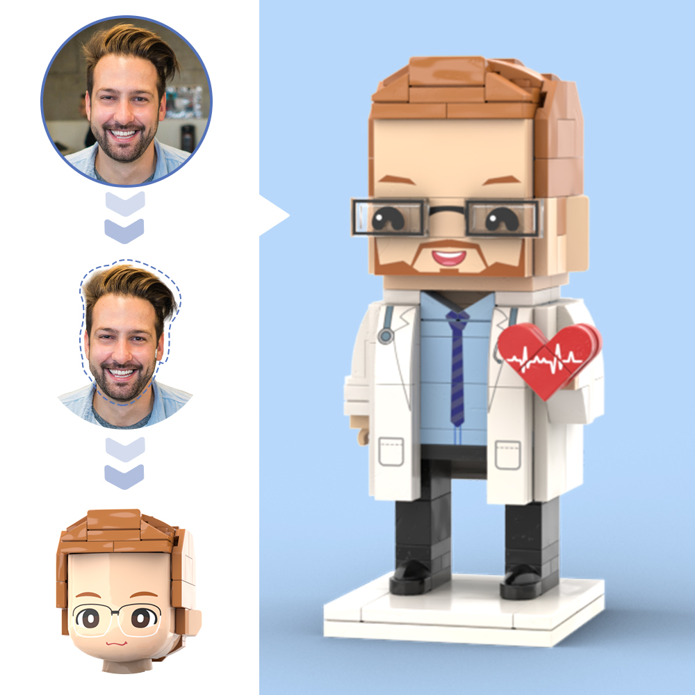 Cardiologist Holding Red Heart Customized Head Brick Figure with Engraved Text Doctors' Day Gift