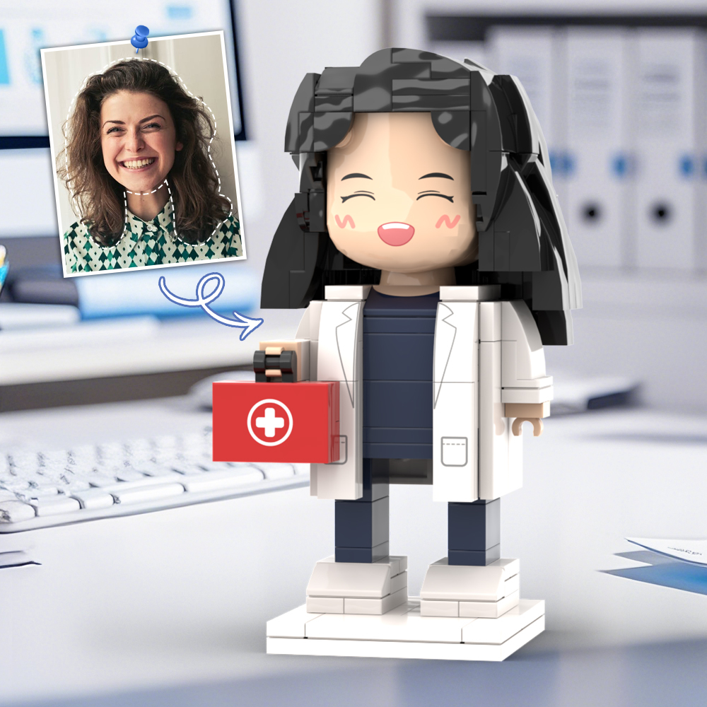 Doctors' Day Gift Physician Student in Surgical Gown Customized Head Brick Figure with Engraved Text - 