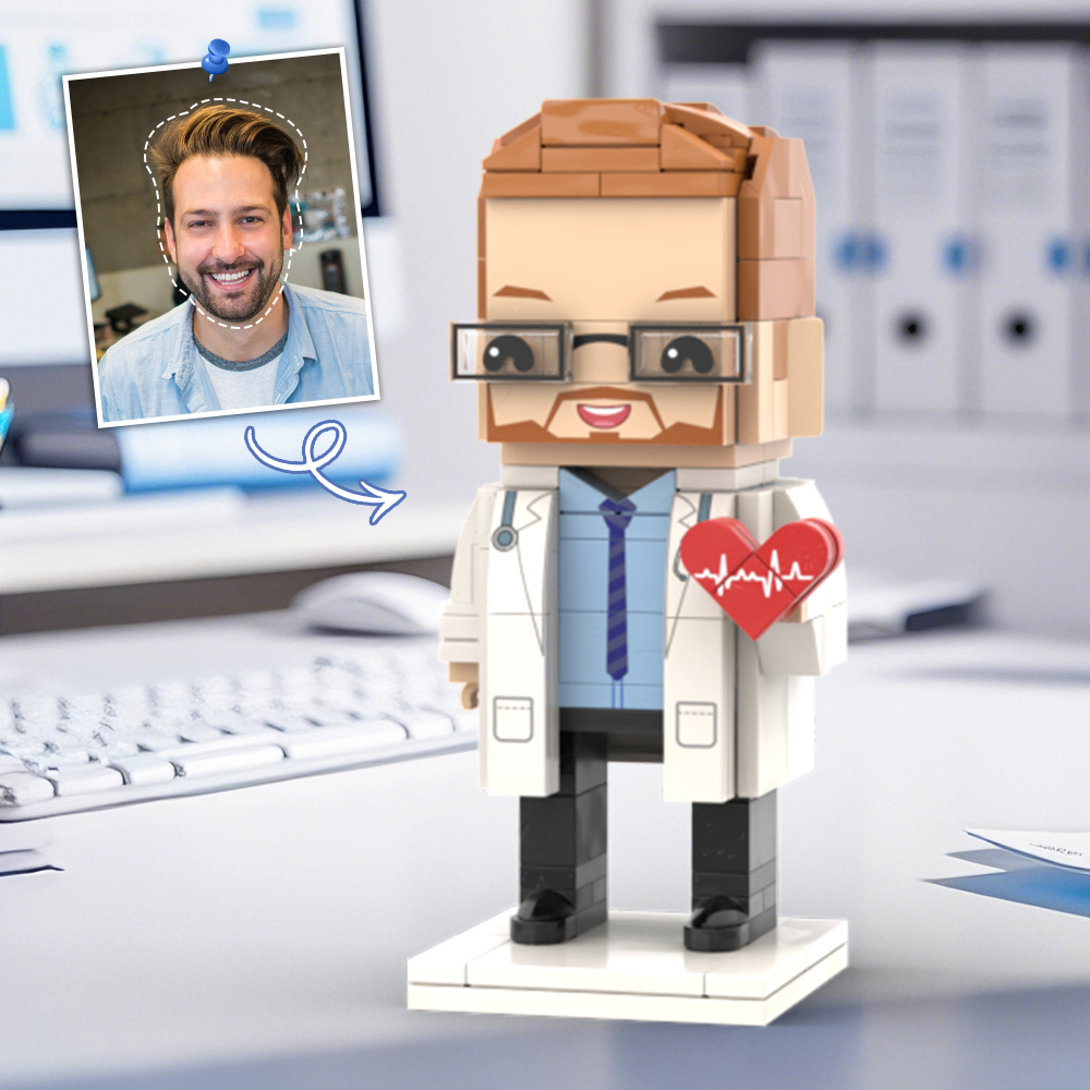 Doctors' Day Gift Physician Student in Surgical Gown Customized Head Brick Figure with Engraved Text - 