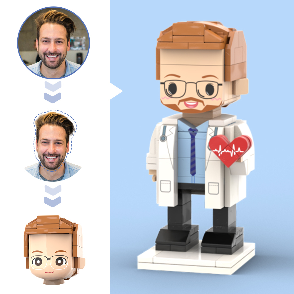 Doctors' Day Gift Physician Student in Surgical Gown Customized Head Brick Figure with Engraved Text - 