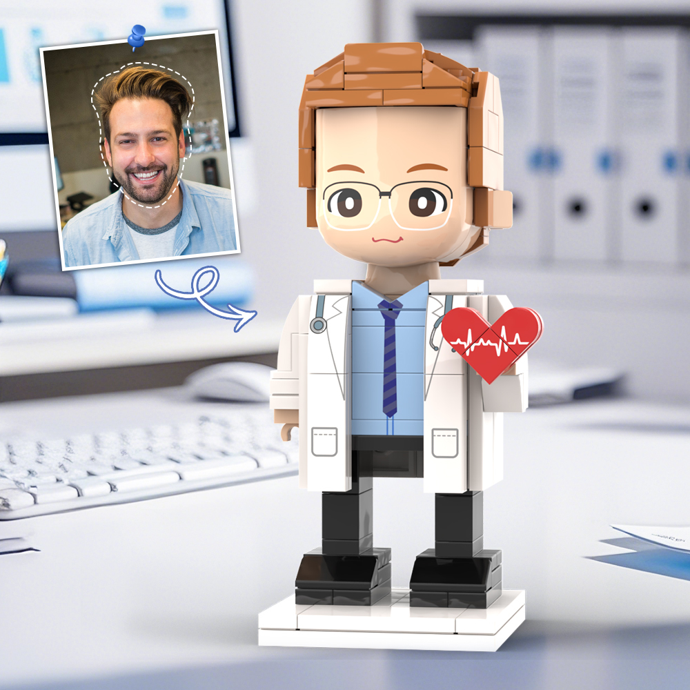 Doctors' Day Gift Physician Student in Surgical Gown Customized Head Brick Figure with Engraved Text - 