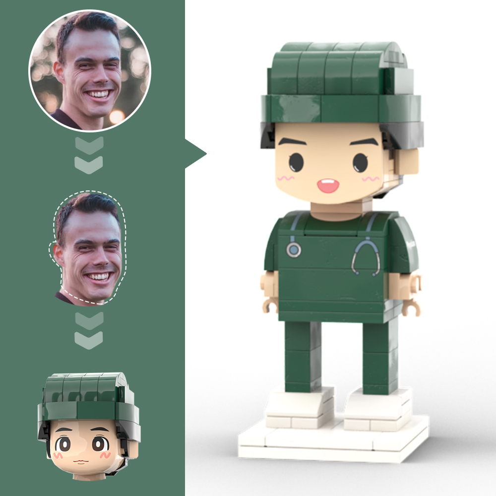 Doctors' Day Gift Physician Student in Surgical Gown Customized Head Brick Figure with Engraved Text - 