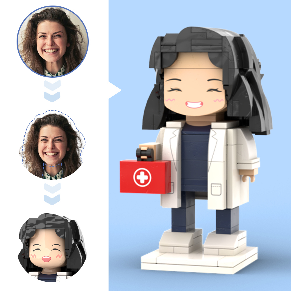 Doctors' Day Gift Male Dentist Customized Head Brick Figure with Engraved Text - 