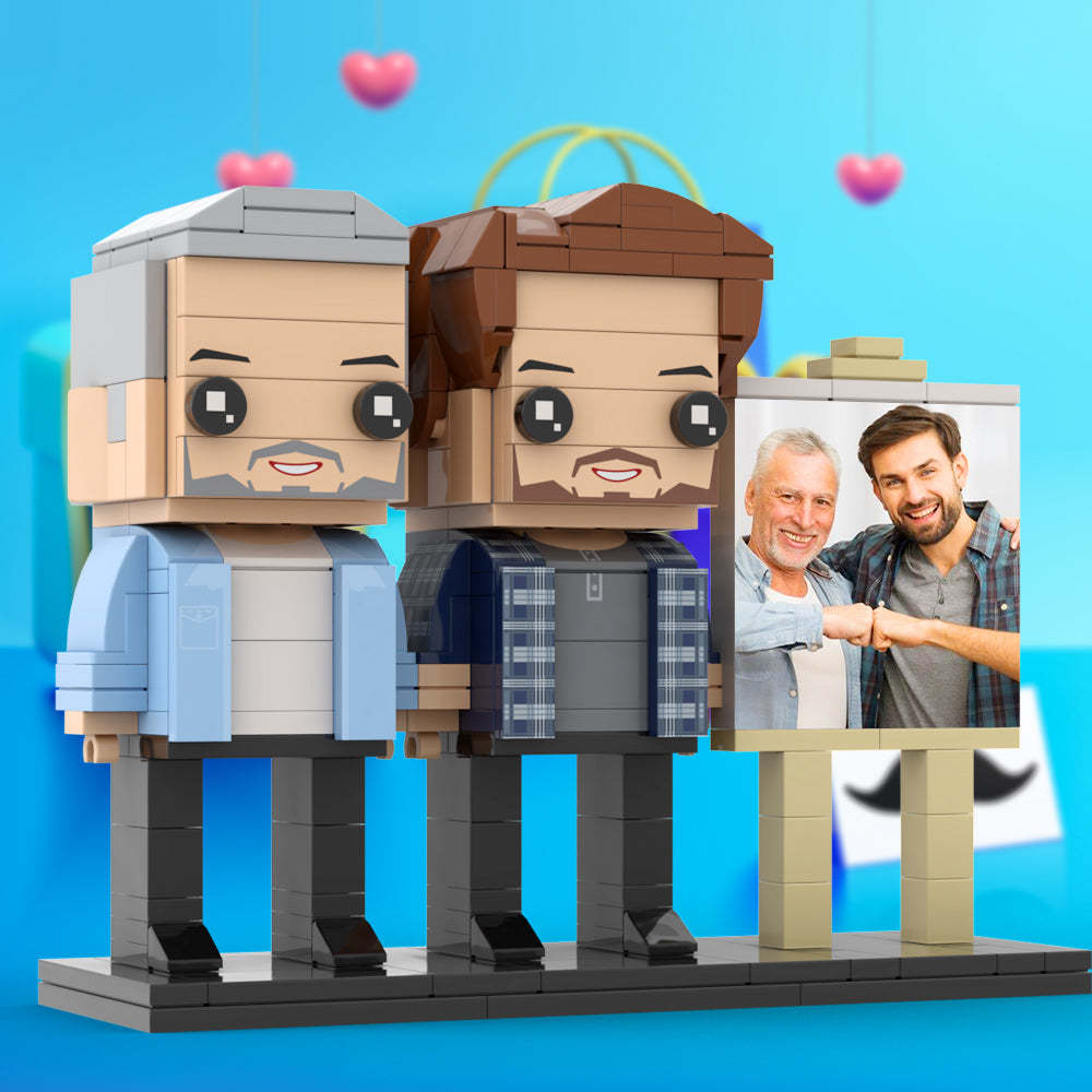 Full Body Customizable 2 People Dad And Son Fist Bump Photo Frame Personalized Custom Brick Figures Small Particle Block Toy Personalized For Father's Day - minebrickau