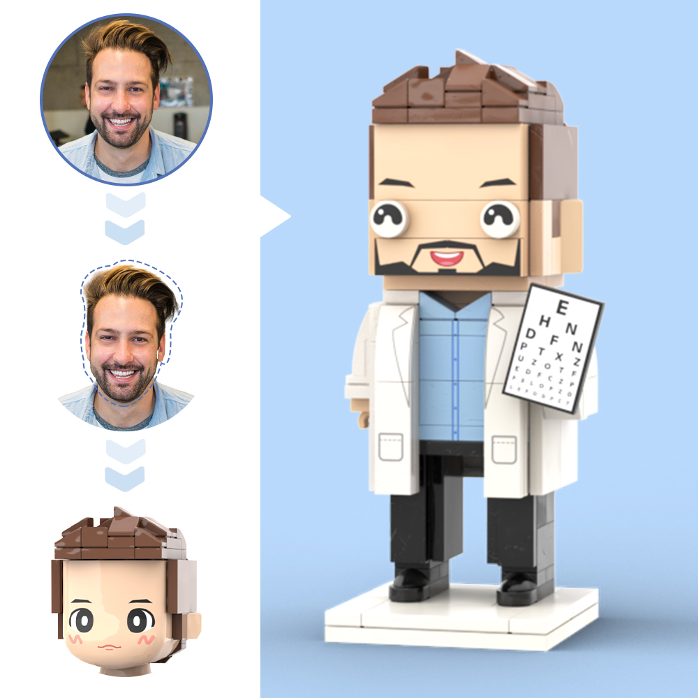 Doctors' Day Gift Physician Student in Surgical Gown Customized Head Brick Figure with Engraved Text - 