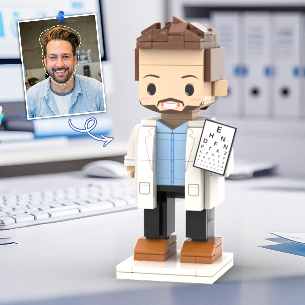 Doctors' Day Gift Physician Student in Surgical Gown Customized Head Brick Figure with Engraved Text - 