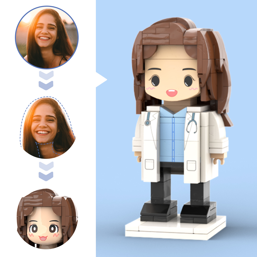Doctors' Day Gift Physician Student in Surgical Gown Customized Head Brick Figure with Engraved Text - 