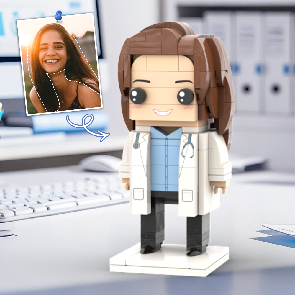 Doctors' Day Gift Male Dentist Customized Head Brick Figure with Engraved Text - 