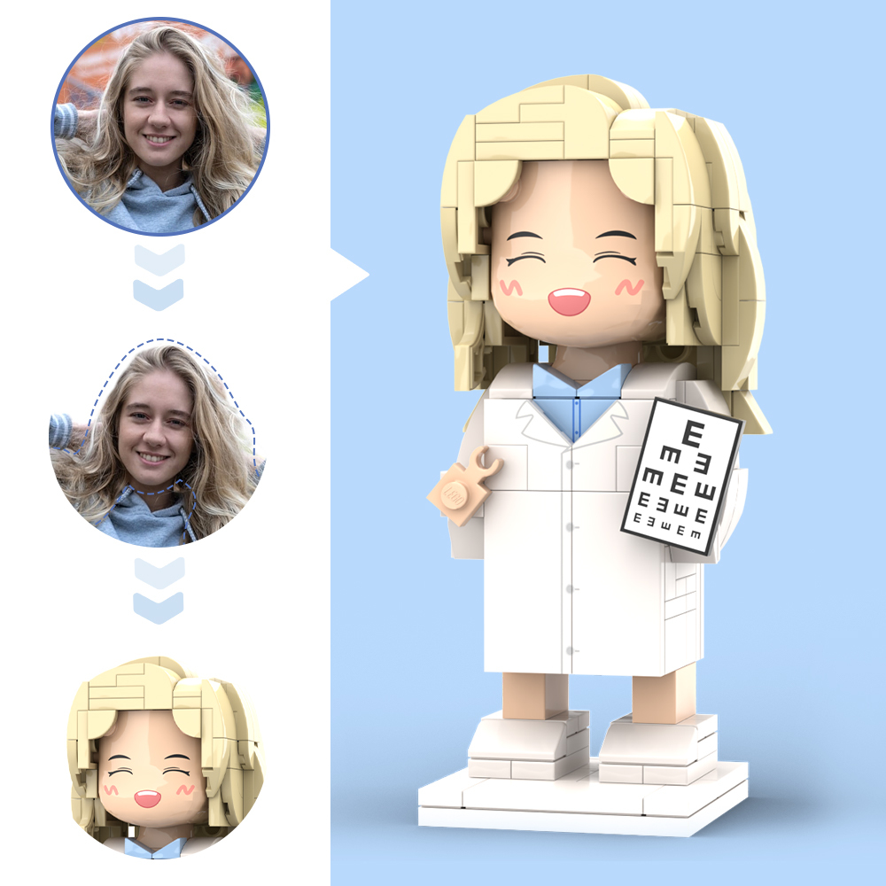 Doctors' Day Gift Physician Student in Surgical Gown Customized Head Brick Figure with Engraved Text - 