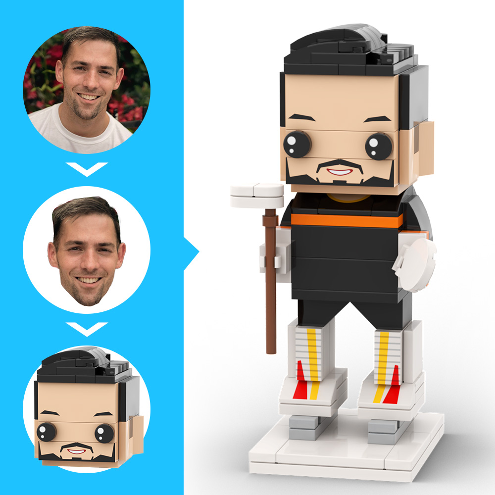 Customized Head Brick Figure Hockey Goalie in Defensive Pose Gift For Snowball Tournament Player Occupational Gift