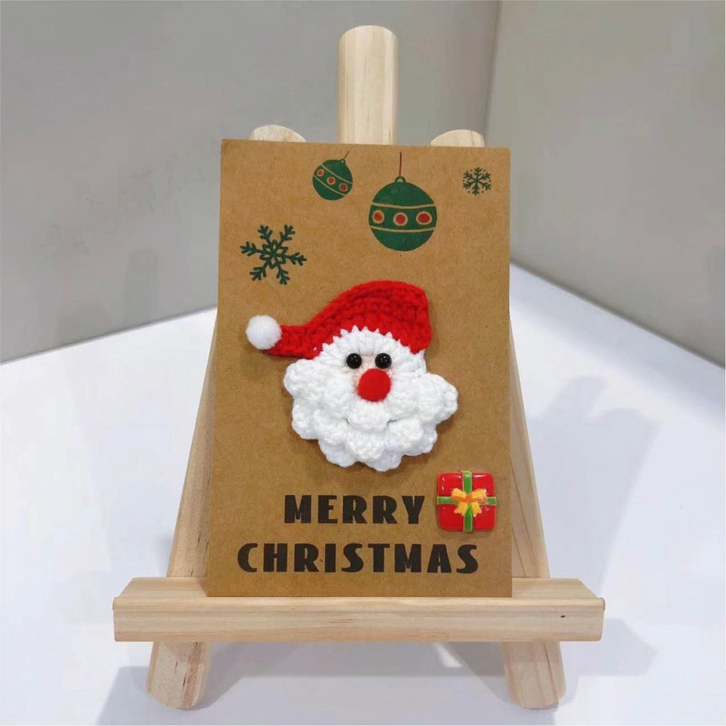 Handmade Crochet Flower Greeting Card Merry Christmas 3D Knitted Floral Card, Romantic Gift for Her - 