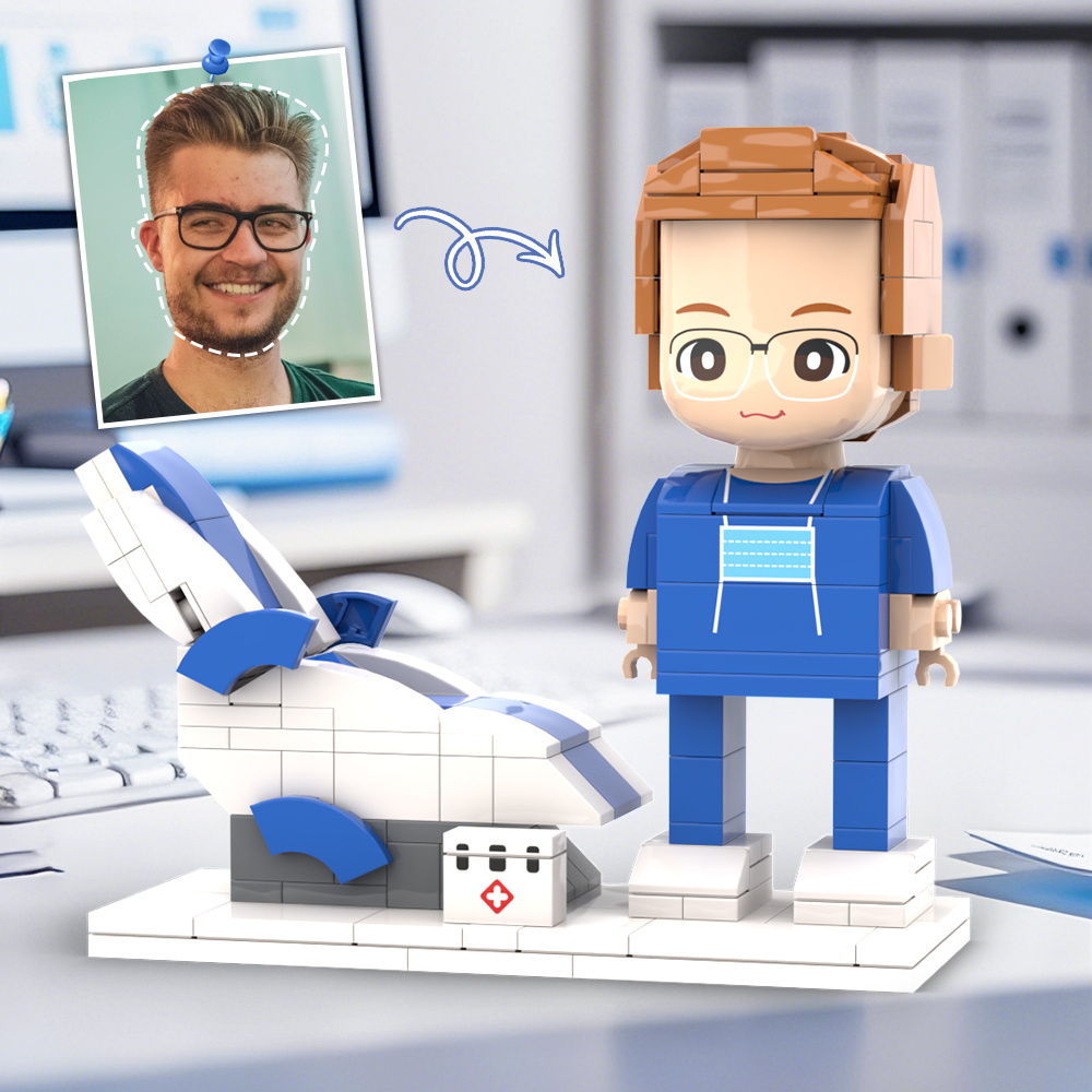 Doctors' Day Gift Physician Student in Surgical Gown Customized Head Brick Figure with Engraved Text - 