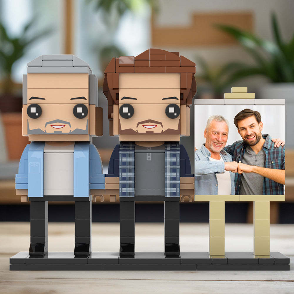 Full Body Customizable 2 People Dad And Son Fist Bump Photo Frame Personalized Custom Brick Figures Small Particle Block Toy Personalized For Father's Day - minebrickau