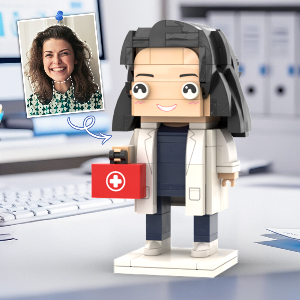 Doctors' Day Gift Physician Student in Surgical Gown Customized Head Brick Figure with Engraved Text - 