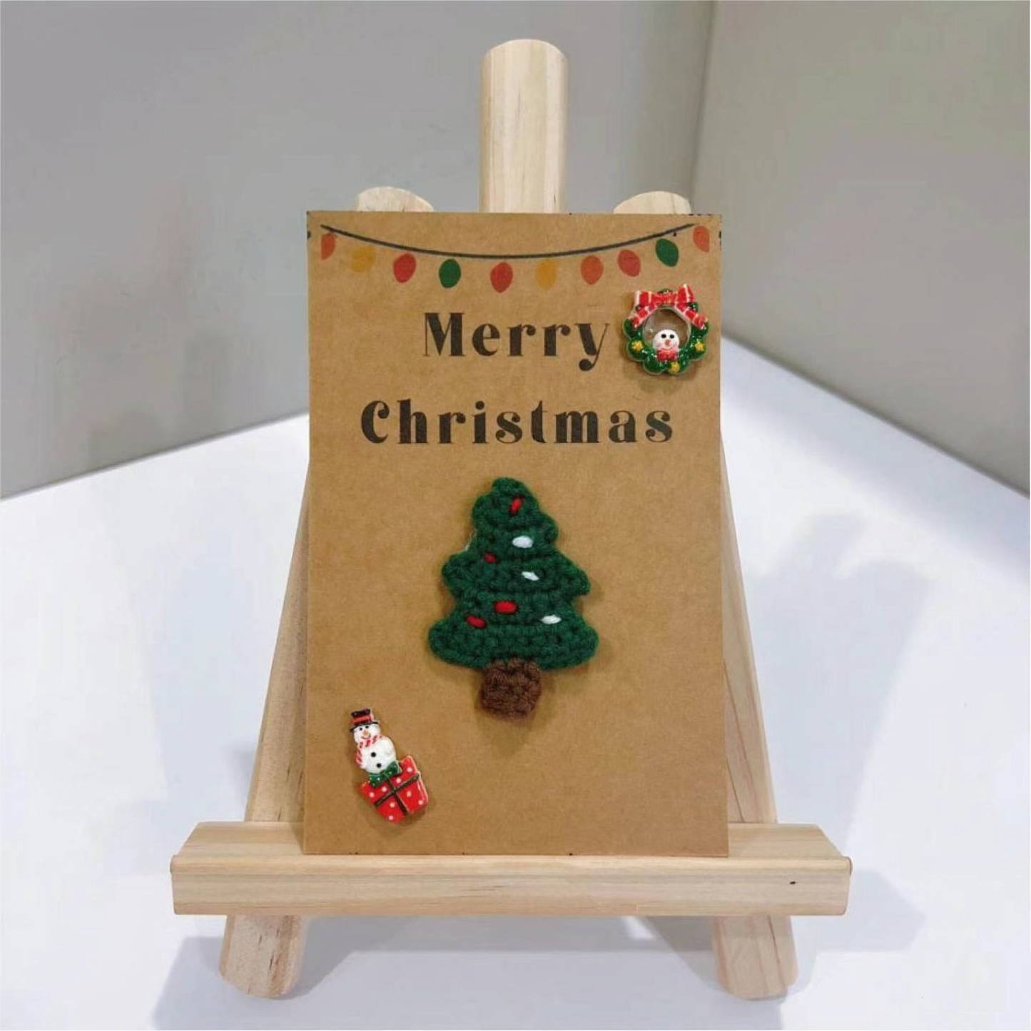 Handmade Crochet Flower Greeting Card Merry Christmas 3D Knitted Floral Card, Romantic Gift for Her - 