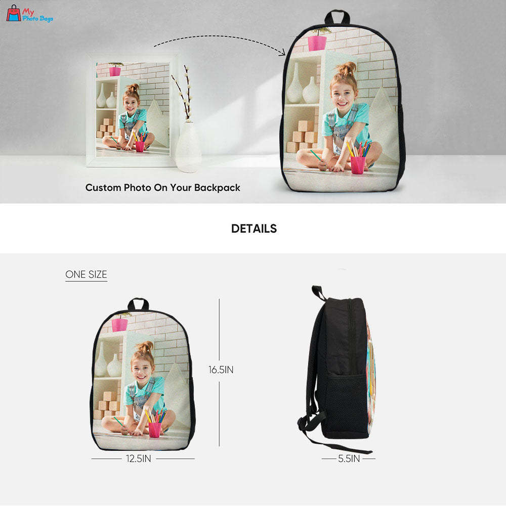 Custom Photo School Backpack, Back To School Gifts  Picture Backpacks For Boys And Girls - 