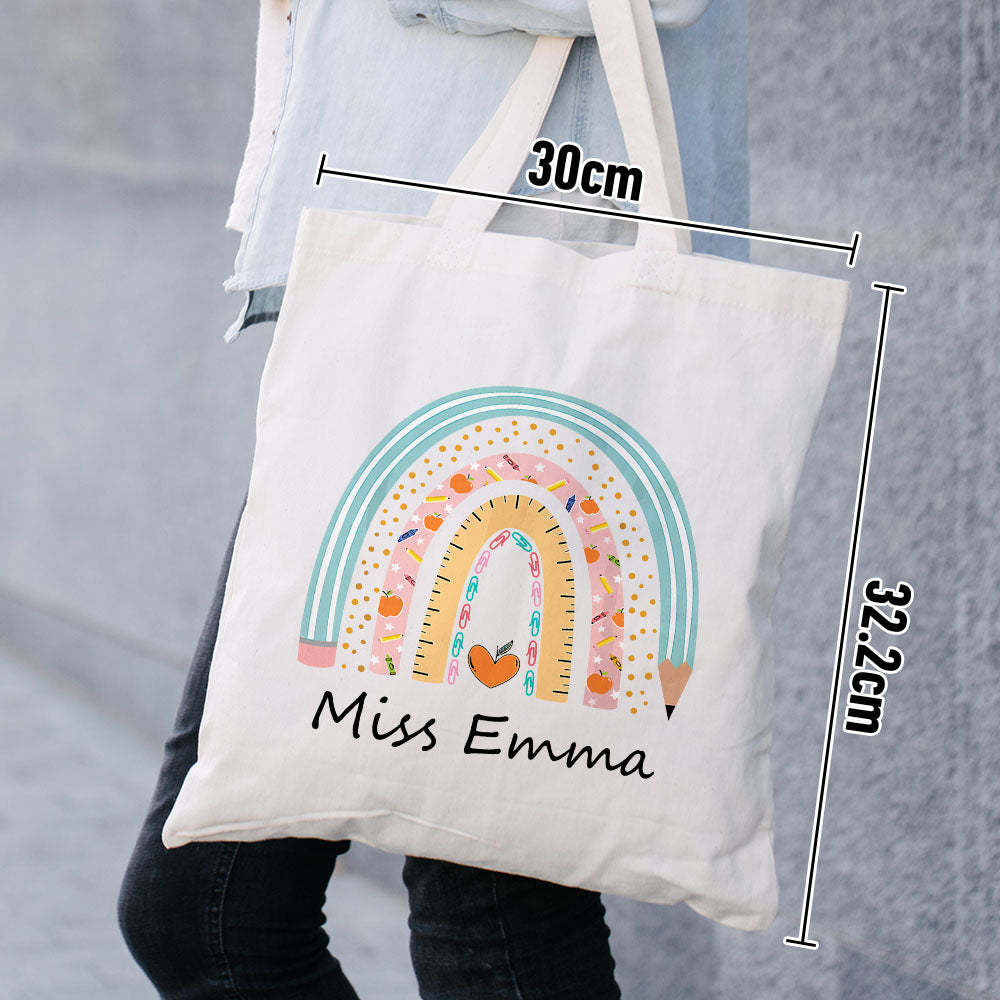 Personalized Teacher Tote Bag Boho Rainbow Tote Bag Gift For Teacher - 