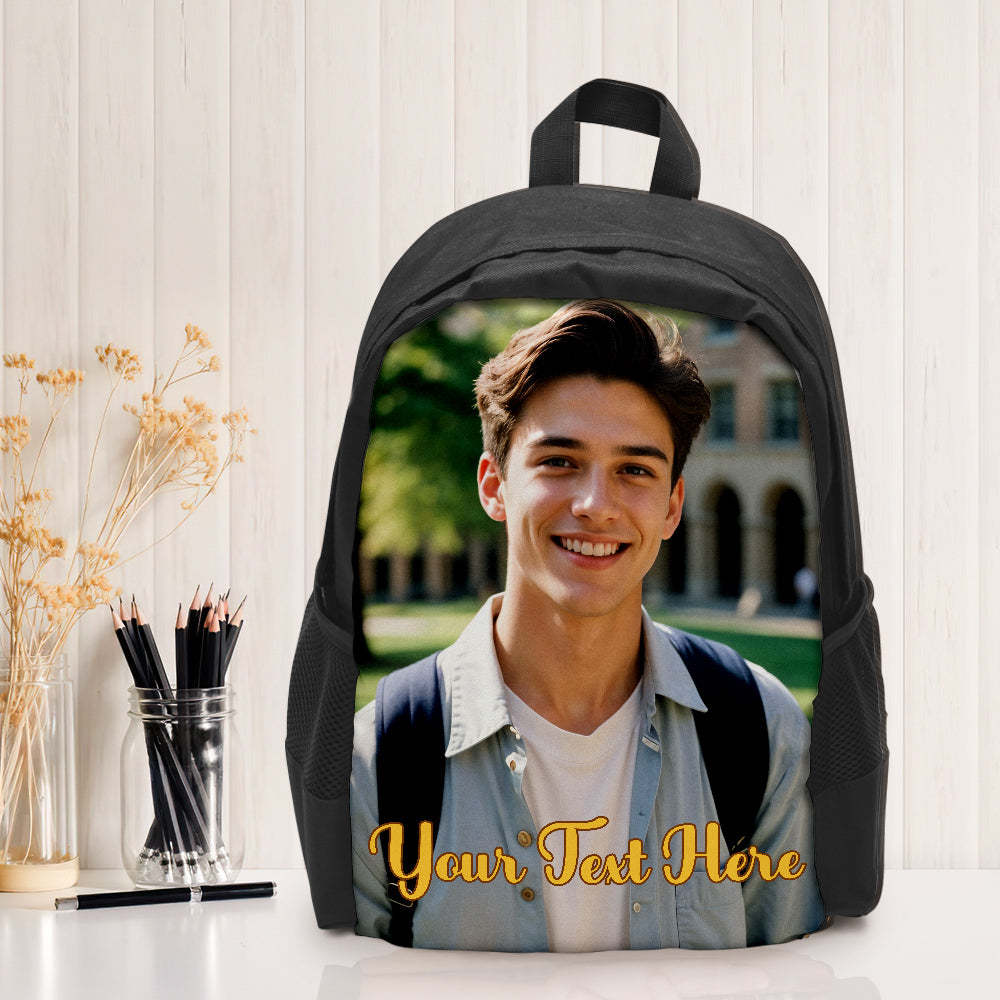 Custom Photo School Backpack, Back To School Gifts, Personalized Photo Text Backpack - 