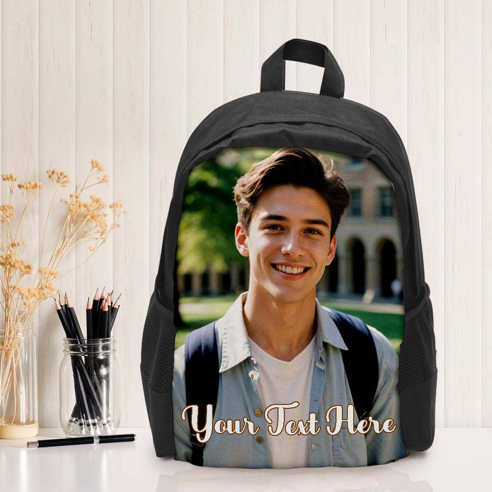 Custom Photo School Backpack, Back To School Gifts, Personalized Photo Text Backpack - 