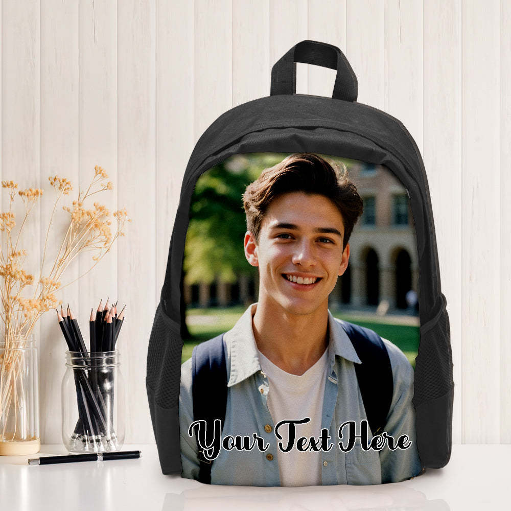Custom Photo School Backpack, Back To School Gifts, Personalized Photo Text Backpack - 