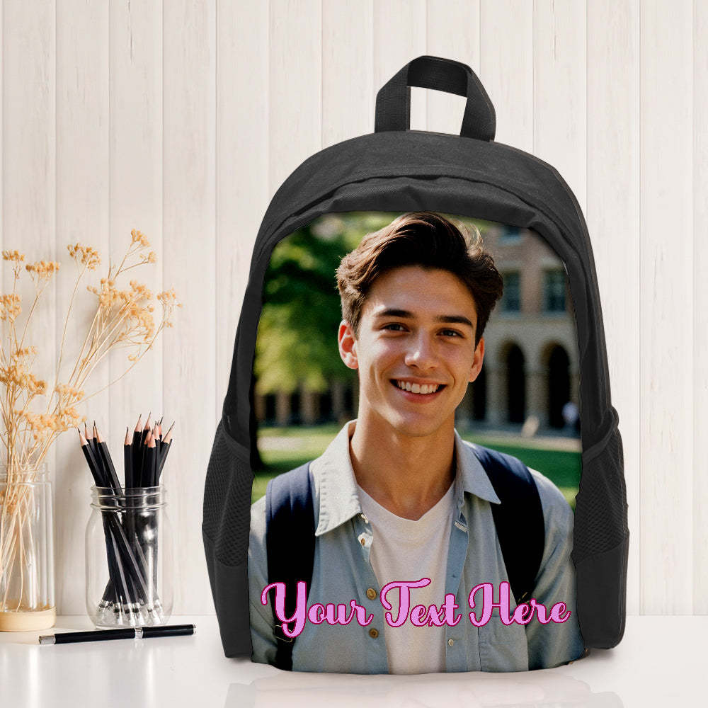 Custom Photo School Backpack, Back To School Gifts, Personalized Photo Text Backpack - 