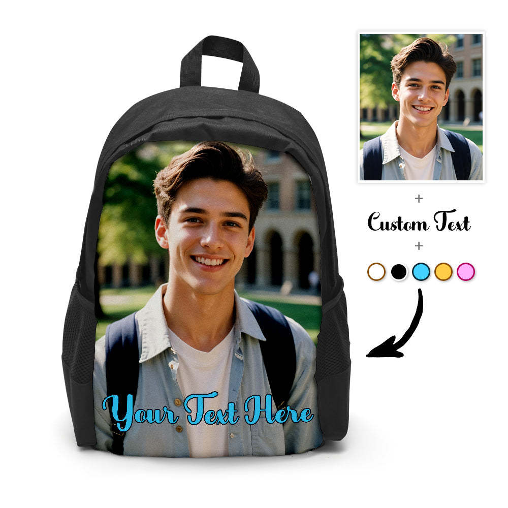 Custom Photo School Backpack, Back To School Gifts, Personalized Photo Text Backpack - 