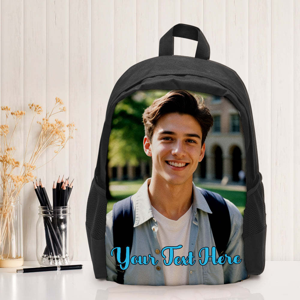 Custom Photo School Backpack, Back To School Gifts, Personalized Photo Text Backpack - 