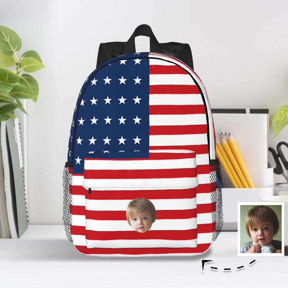 Custom Face Backpack Personalised Flag School Bag - 