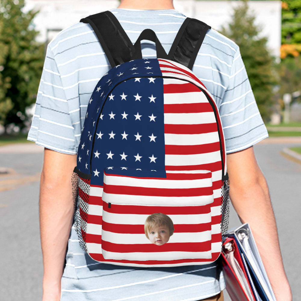 Custom Face Backpack Personalised Flag School Bag - 