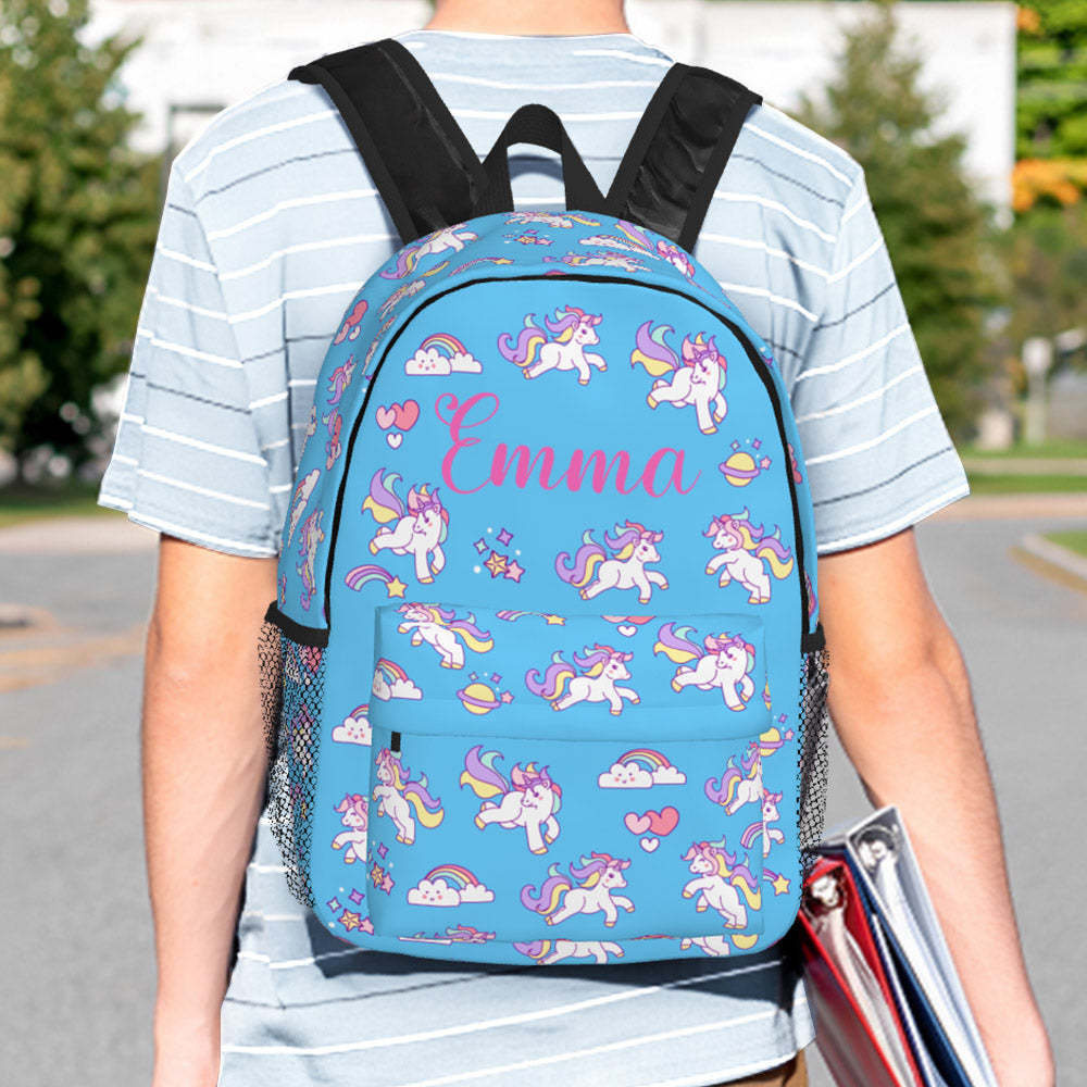 Custom Name Backpack Personalised Unicorn School Bag - 