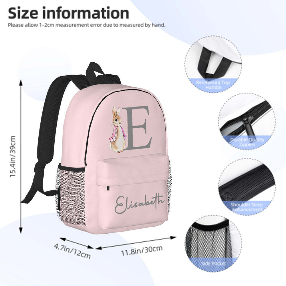 Custom Name Initial Backpack Personalised Rabbit Design School Bag for Kids - 