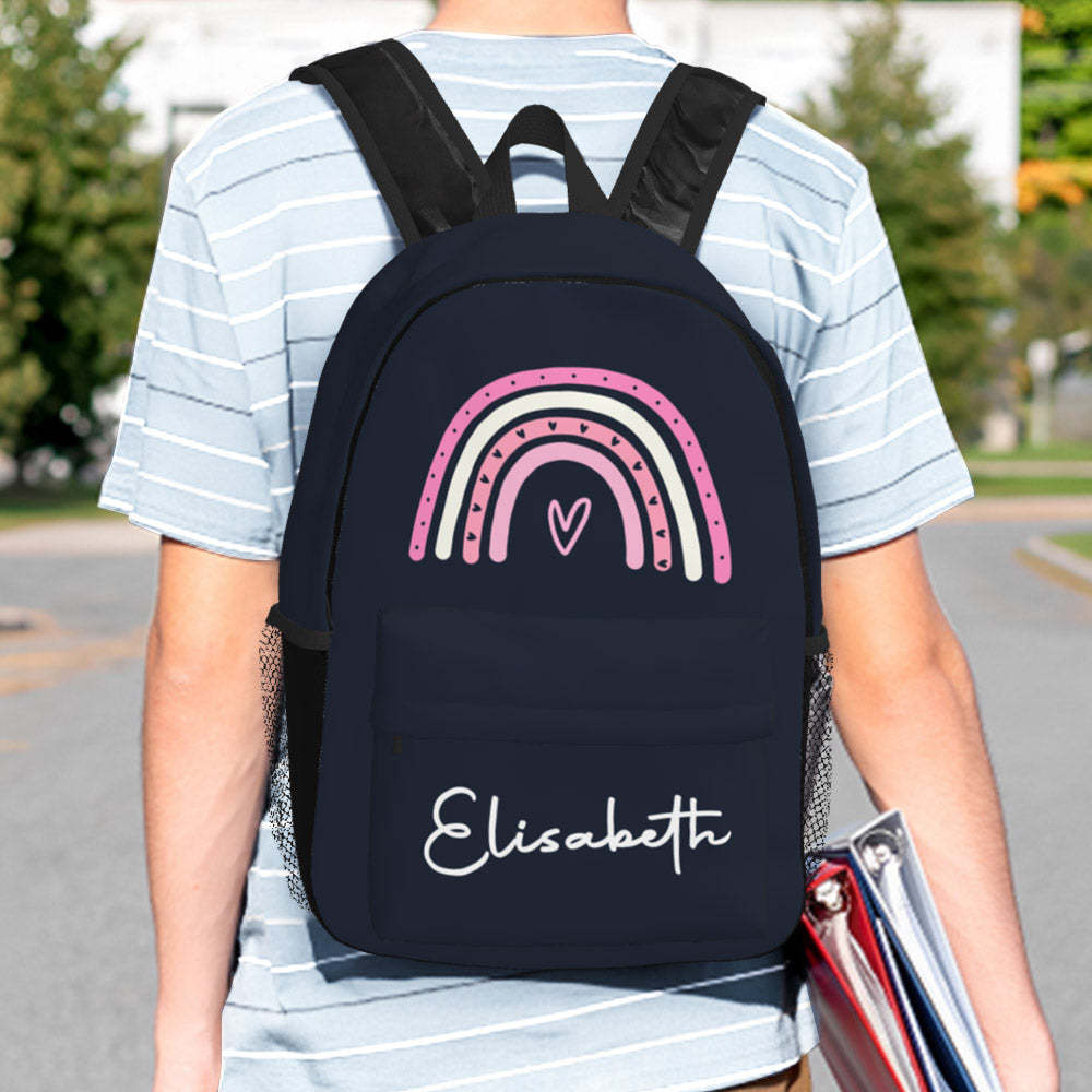 Custom Name Backpack Personalised Rainbow Design School Bag - 