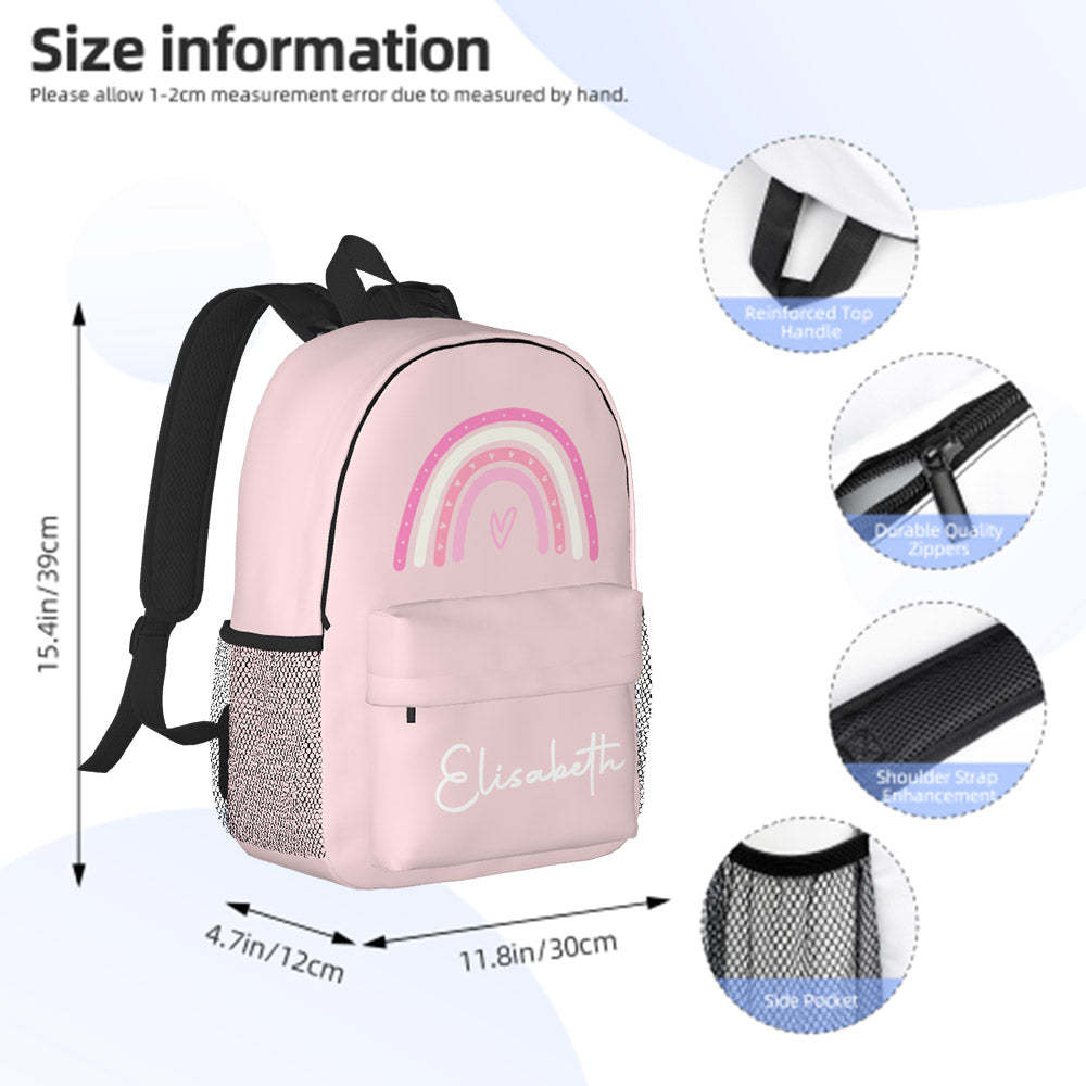 Custom Name Backpack Personalised Rainbow Design School Bag - 
