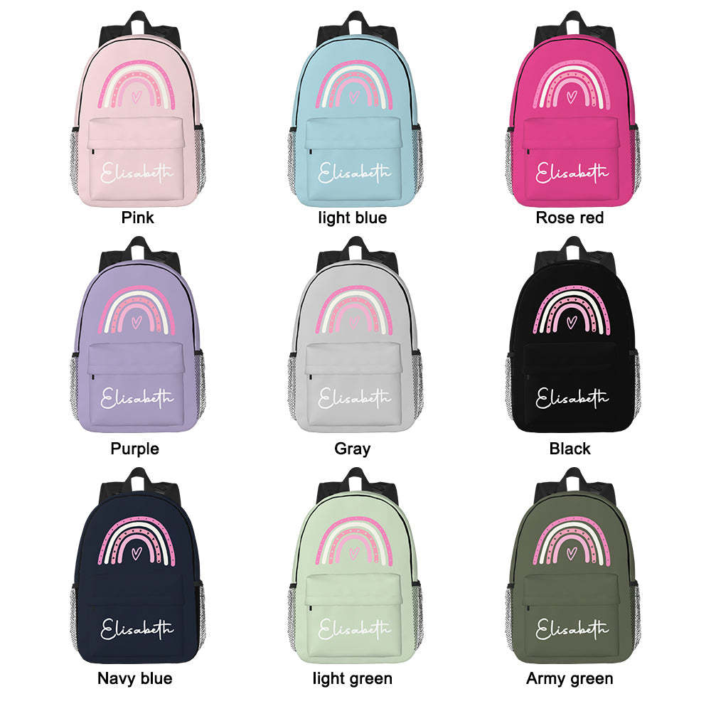 Custom Name Backpack Personalised Rainbow Design School Bag - 