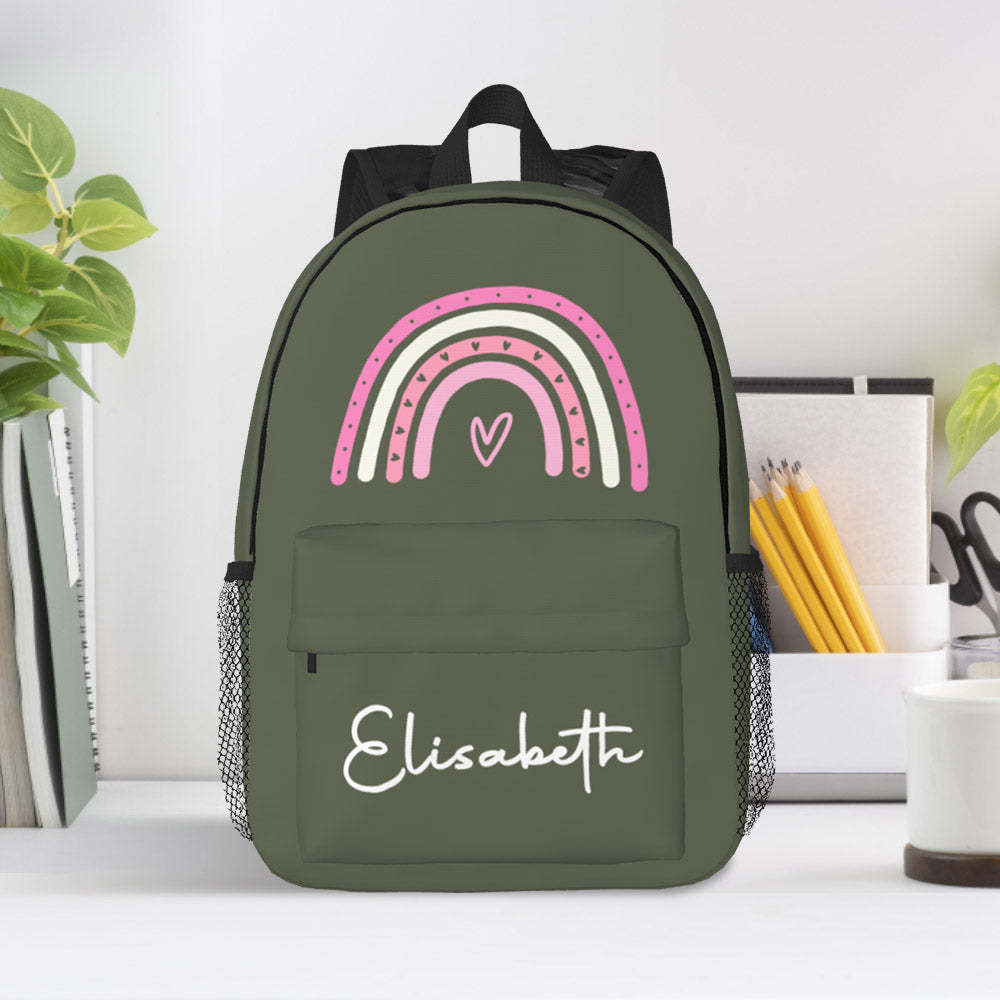 Custom Name Backpack Personalised Rainbow Design School Bag - 