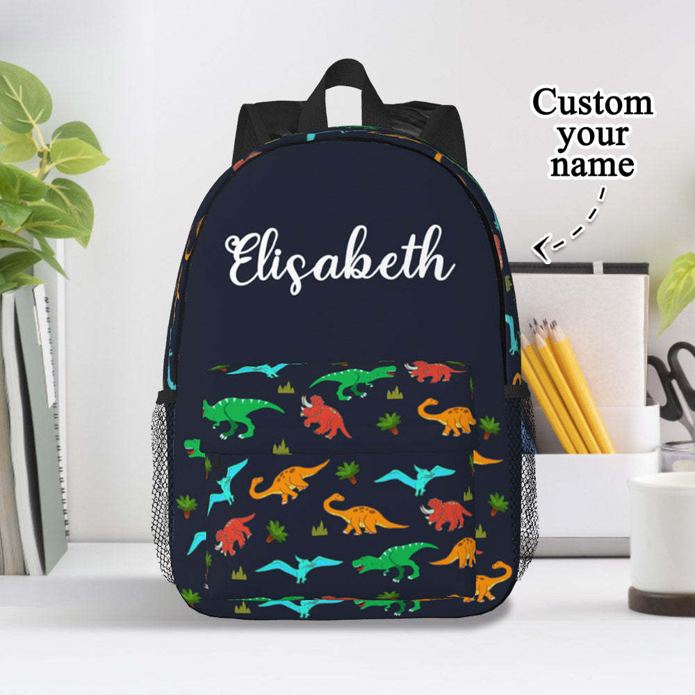 Custom Name Backpack Personalised Dinosaur School Bag for Kids - 