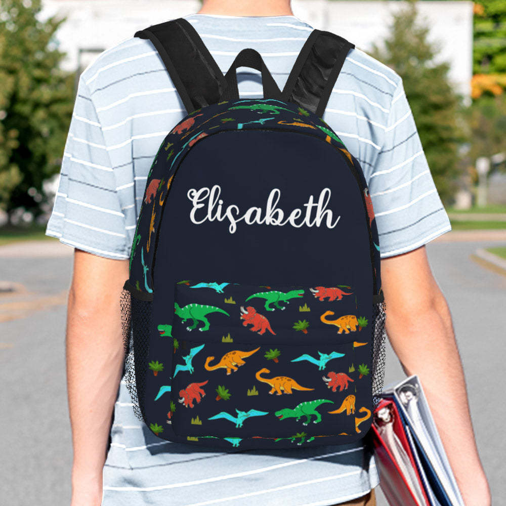 Custom Name Backpack Personalised Dinosaur School Bag for Kids - 