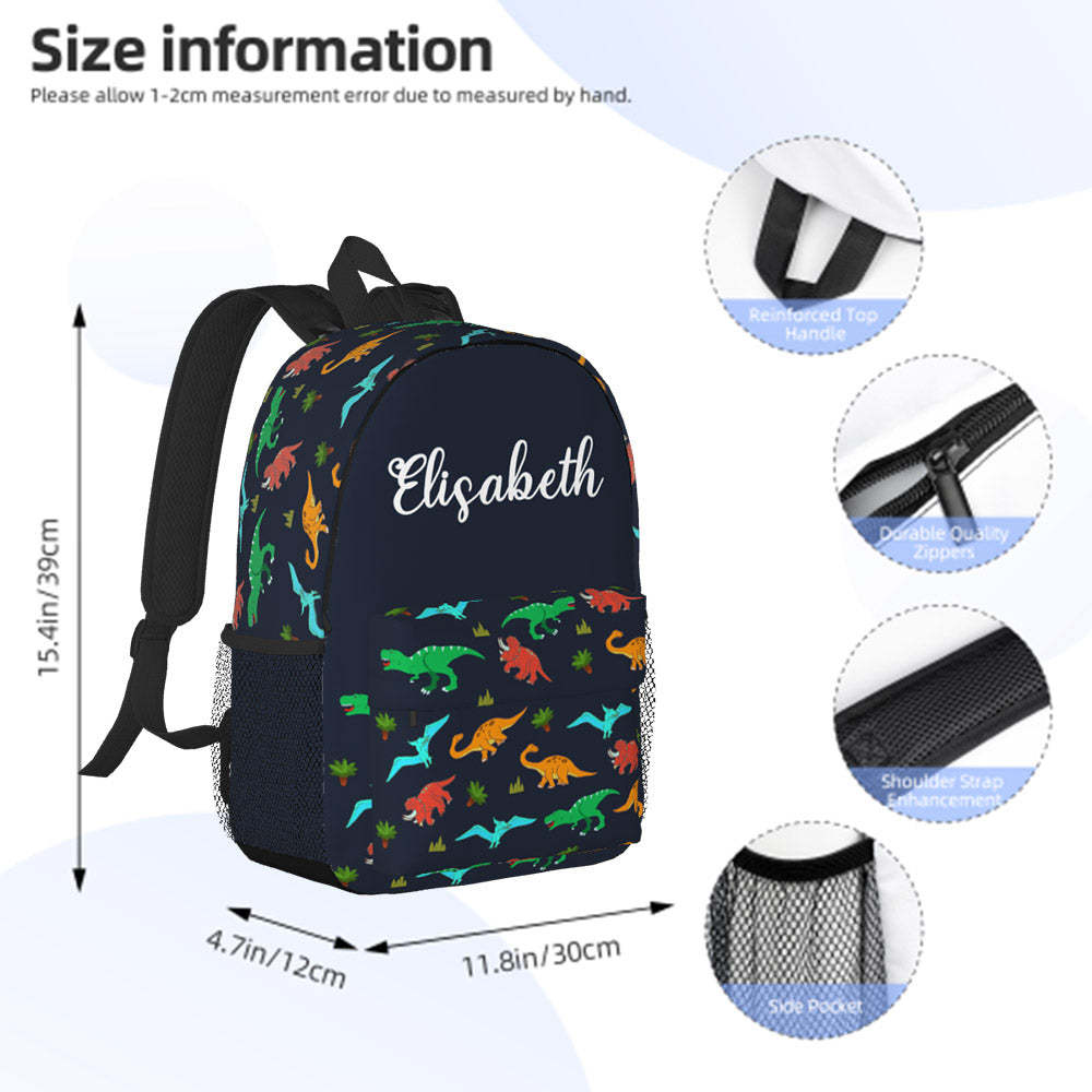 Custom Name Backpack Personalised Dinosaur School Bag for Kids - 