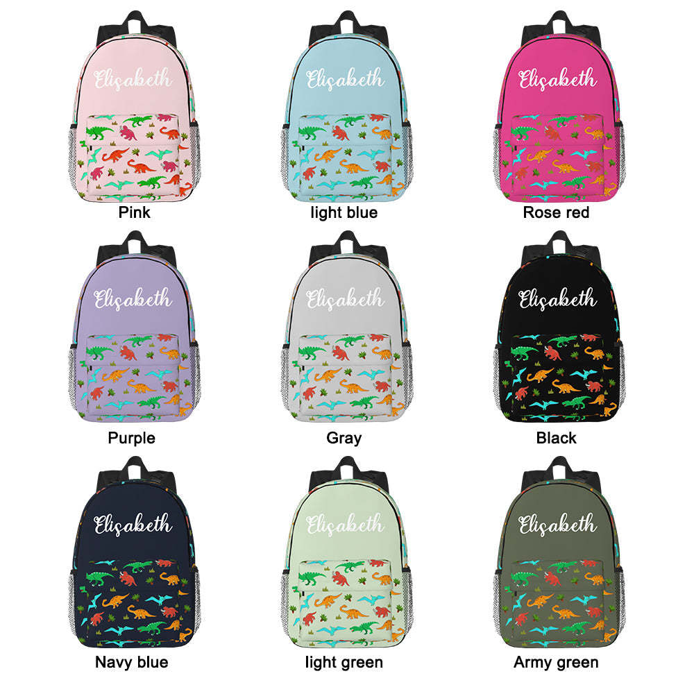 Custom Name Backpack Personalised Dinosaur School Bag for Kids - 