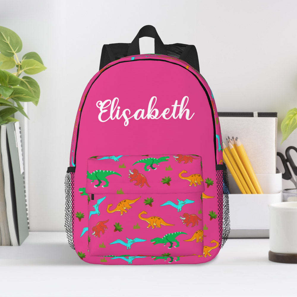 Custom Name Backpack Personalised Dinosaur School Bag for Kids - 