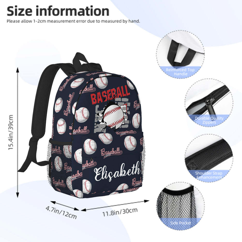 Custom Name Backpack Personalised Baseball School Bag for Kids - 